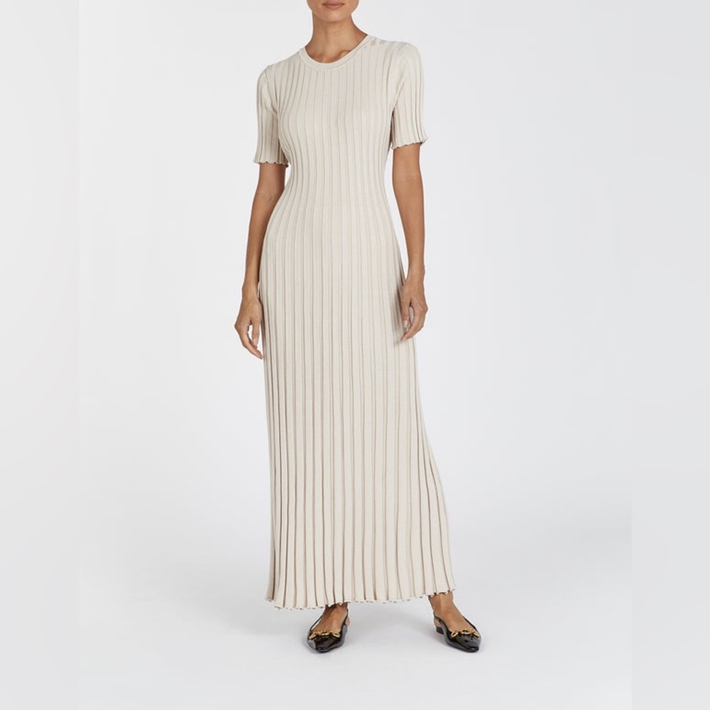 DISSH‎ Ribbed Knit Maxi Dress Sand Beige Short Sleeve Crew Neck XXL WES11257STO